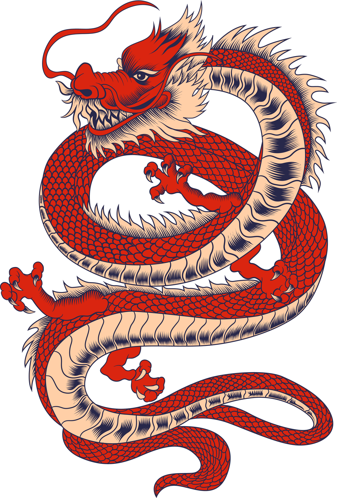 Angry japanese dragon colorful concept in vintage style